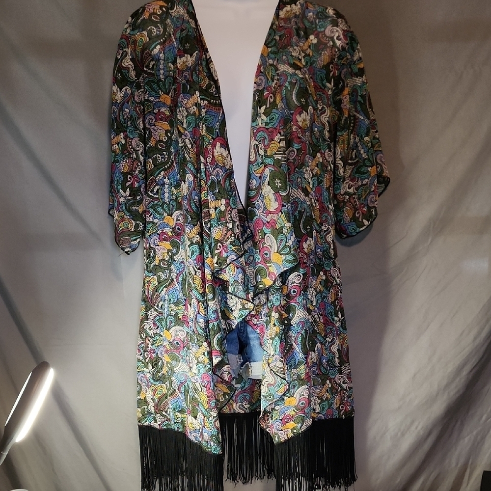 LuLaRoe Colorful Paisley Kimono with Black Trim